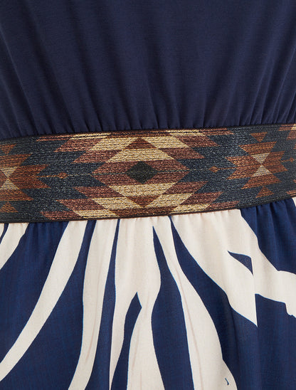 Robe imprimé graphique à taille élastiquée fantaisie - Marine - 3