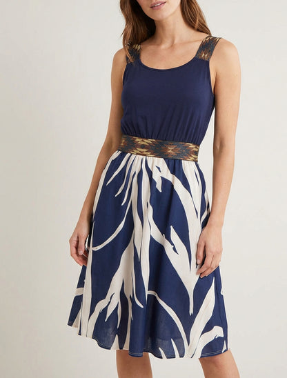Abito stampato grafico con vita elasticizzata fantasia - Marina