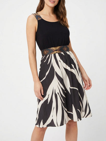 Abito stampato grafico con vita elasticizzata fantasia - Nero