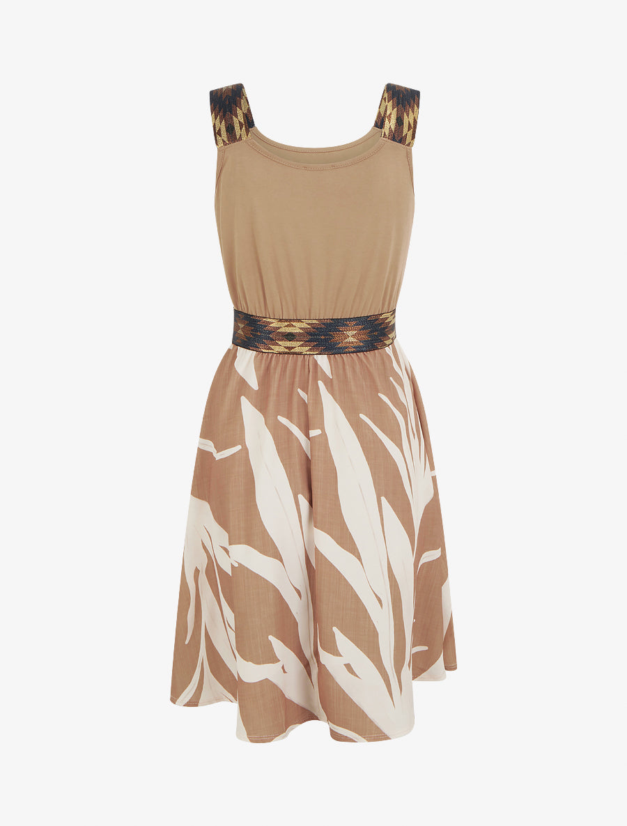 Robe imprimé graphique à taille élastiquée fantaisie - Camel - 2