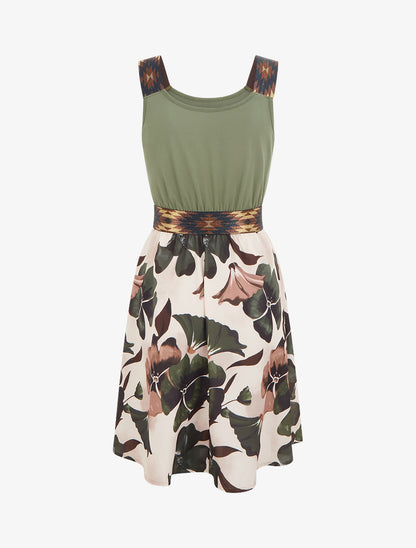 Robe imprimé floral à taille élastiquée fantaisie - Kaki - 2