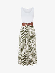 Robe longue sans manches imprimé feuilles - Kaki - 1