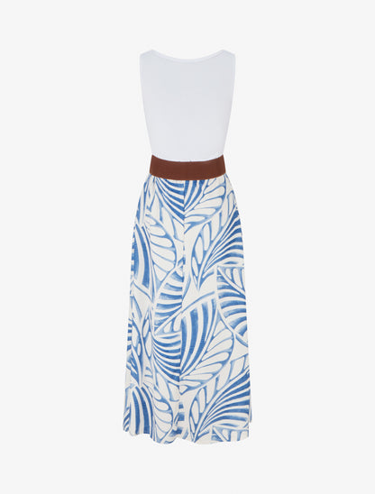 Robe longue sans manches imprimé feuilles - Bleu clair - 2