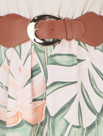 Robe longue imprimé feuillage - Beige - 3