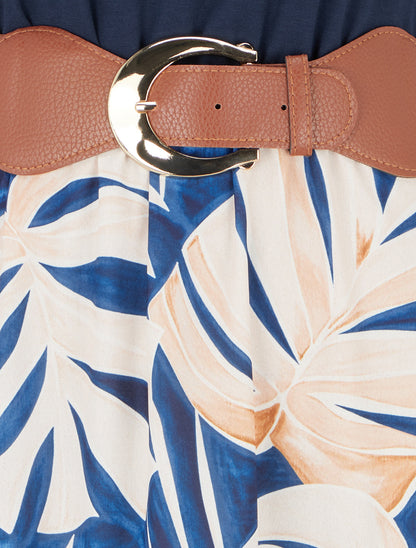 Robe longue imprimé feuillage - Marine - 3