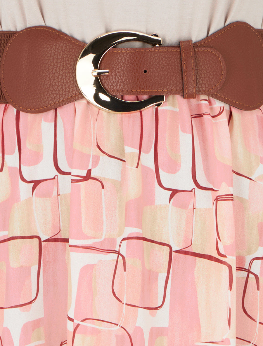 Robe longue imprimé graphique - Rose saumon - 3