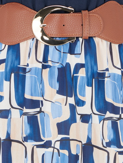 Robe longue imprimé graphique - Marine - 3