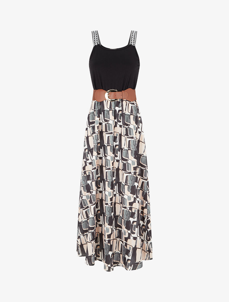 Robe longue imprimé graphique - Noir - 1