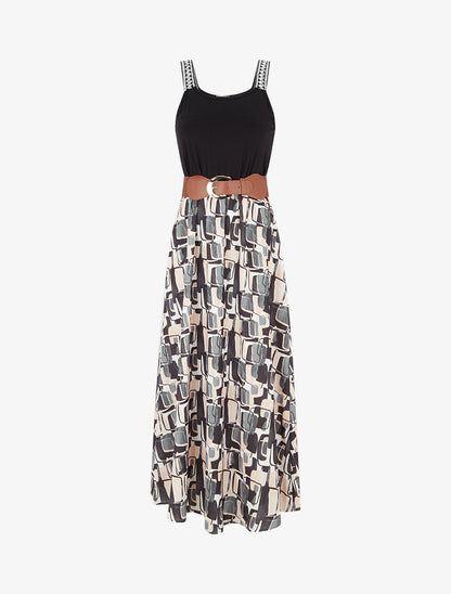 Robe longue imprimé graphique - Noir - 1