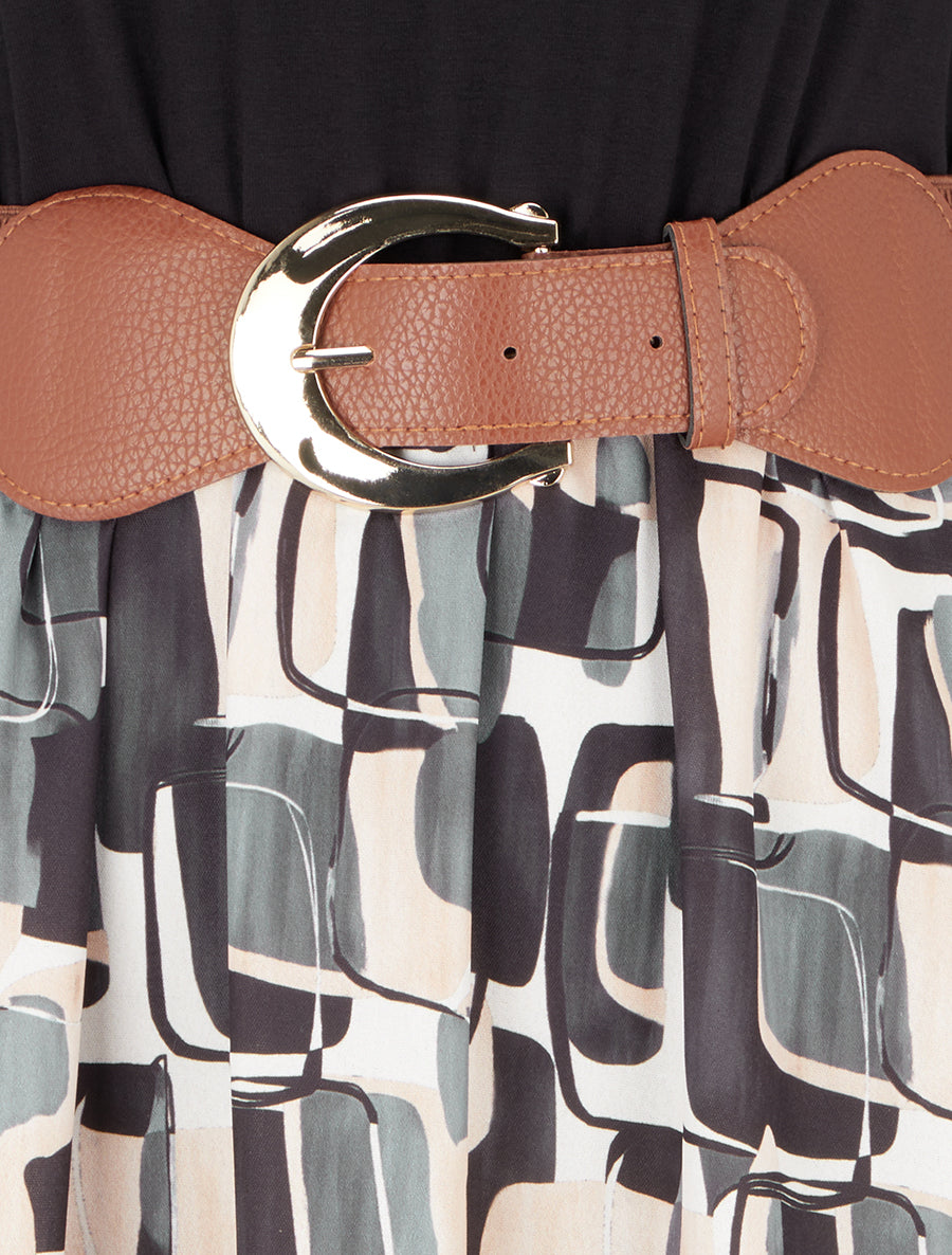 Robe longue imprimé graphique - Noir - 3