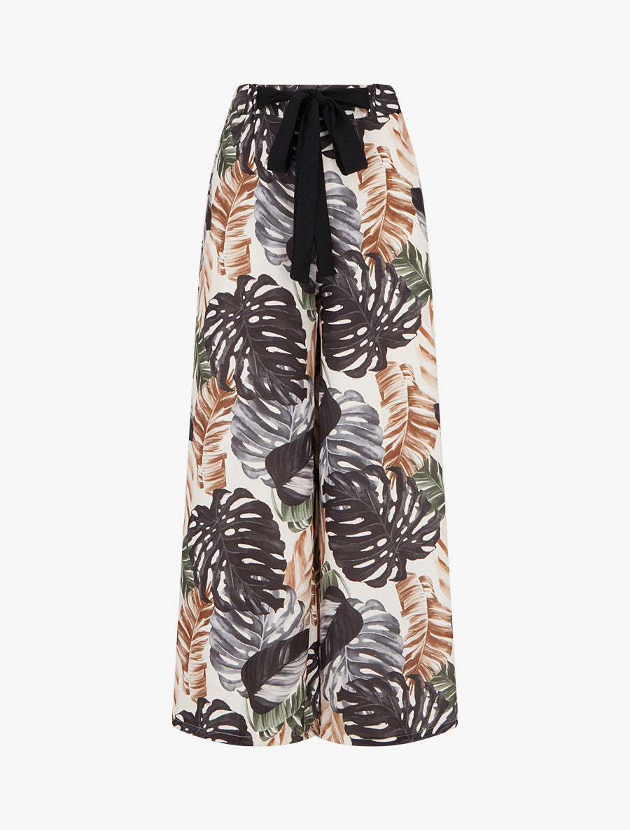 Pantalon ample imprimé tropical - Noir - 1