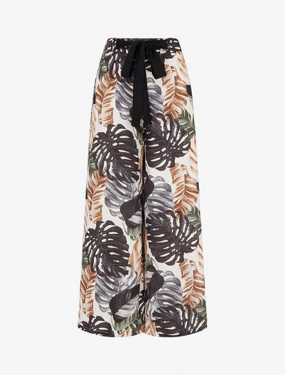 Pantalon ample imprimé tropical - Noir - 1