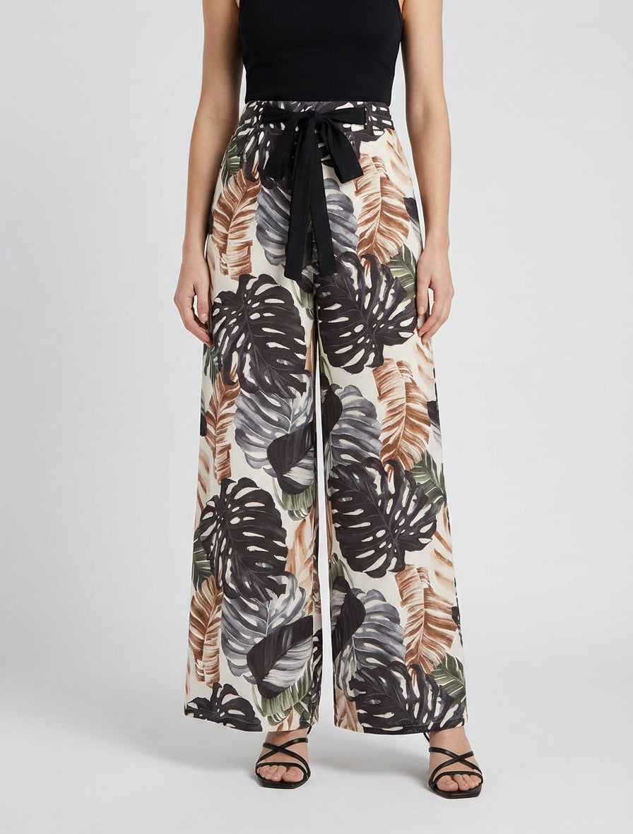 Pantaloni ampi con stampa tropicale - Nero