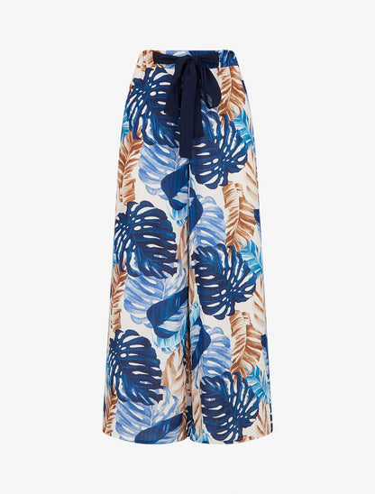 Pantalon ample imprimé tropical - Marine - 1