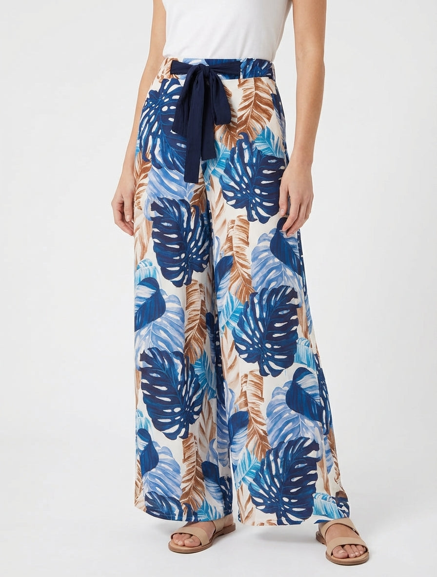 Pantaloni ampi con stampa tropicale - Marina