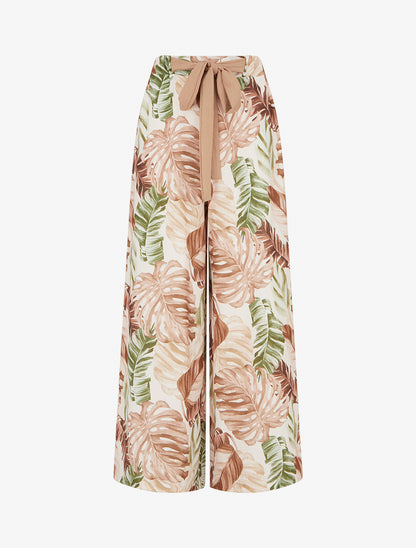 Pantalon ample imprimé tropical - Marron - 1
