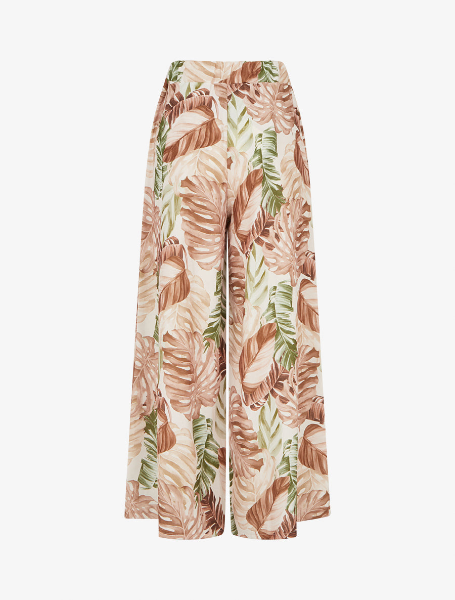 Pantalon ample imprimé tropical - Marron - 2