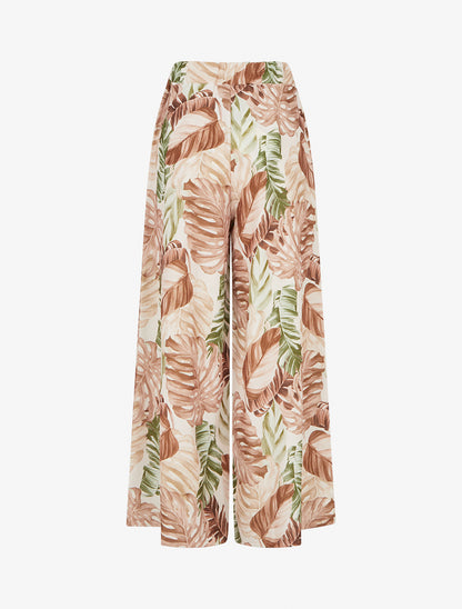 Pantalon ample imprimé tropical - Marron - 2