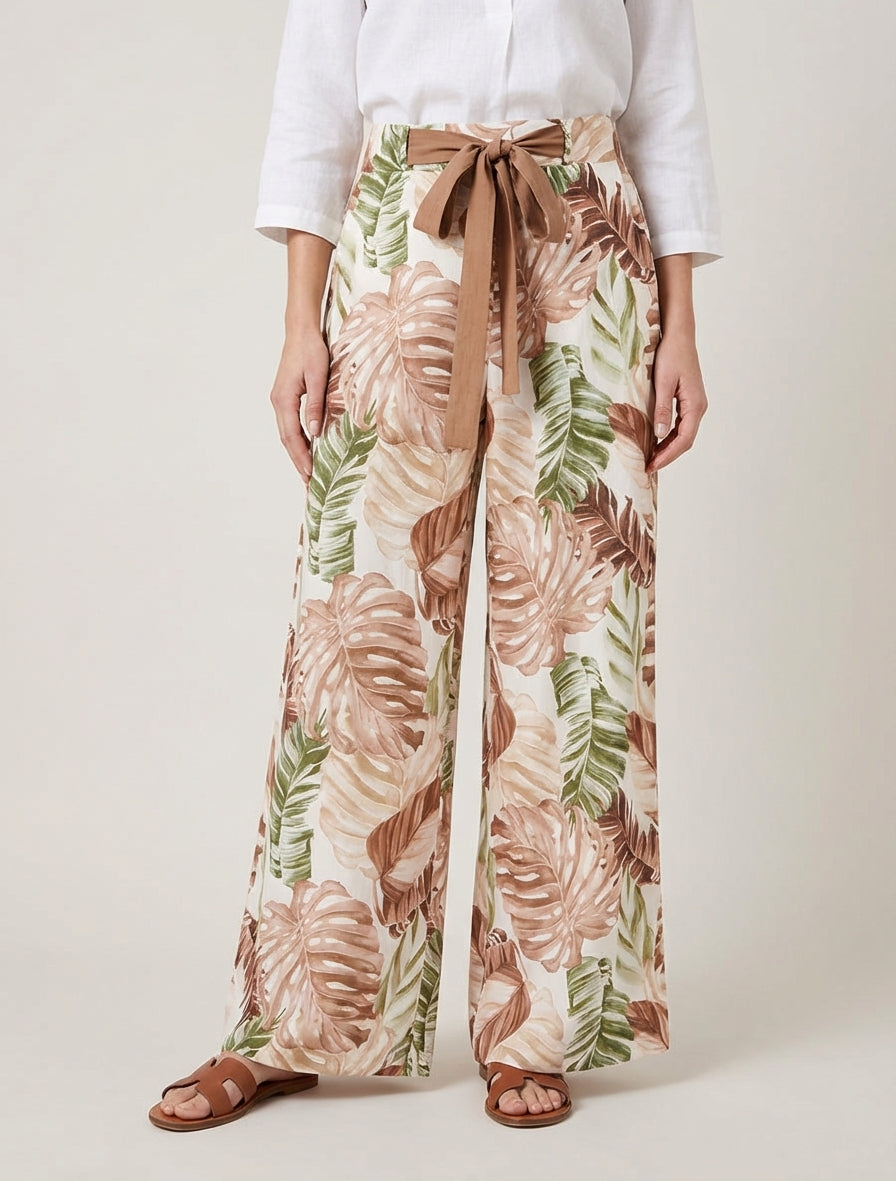 Pantaloni ampi con stampa tropicale - Marrone