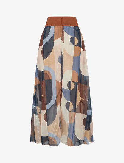 Jupe longue imprimé abstrait - Marine - 2