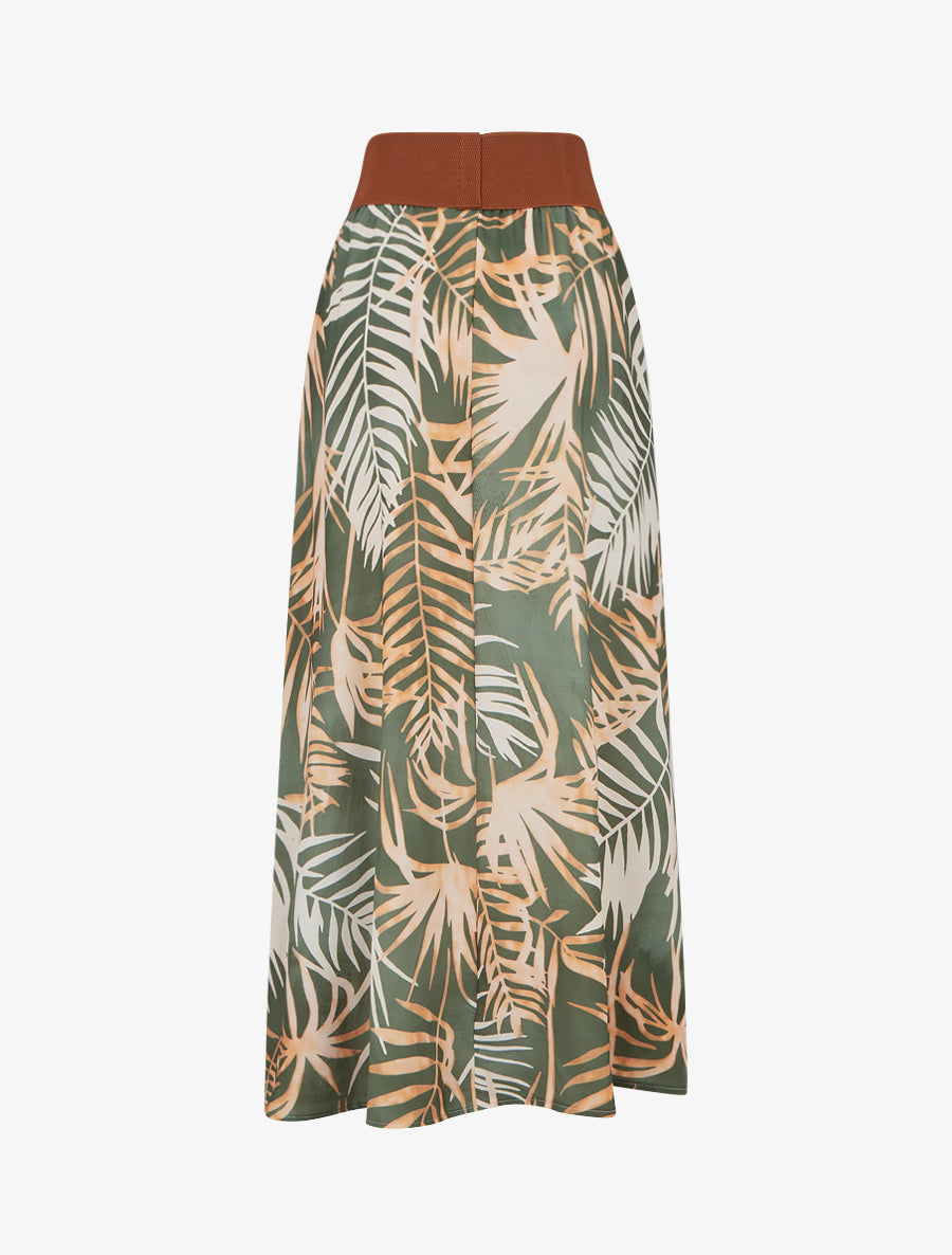 Jupe longue imprimé feuillage - Kaki - 2