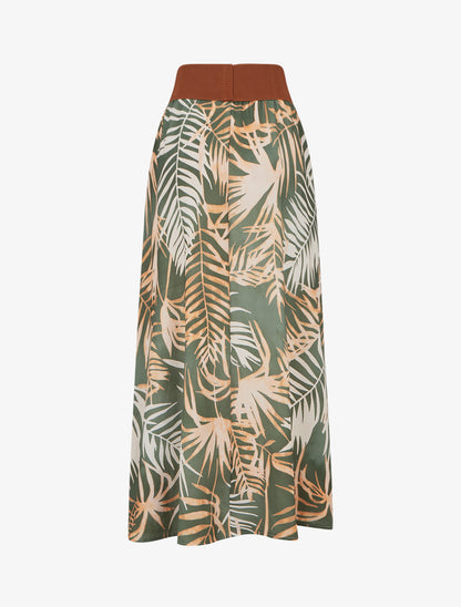 Jupe longue imprimé feuillage - Kaki - 2