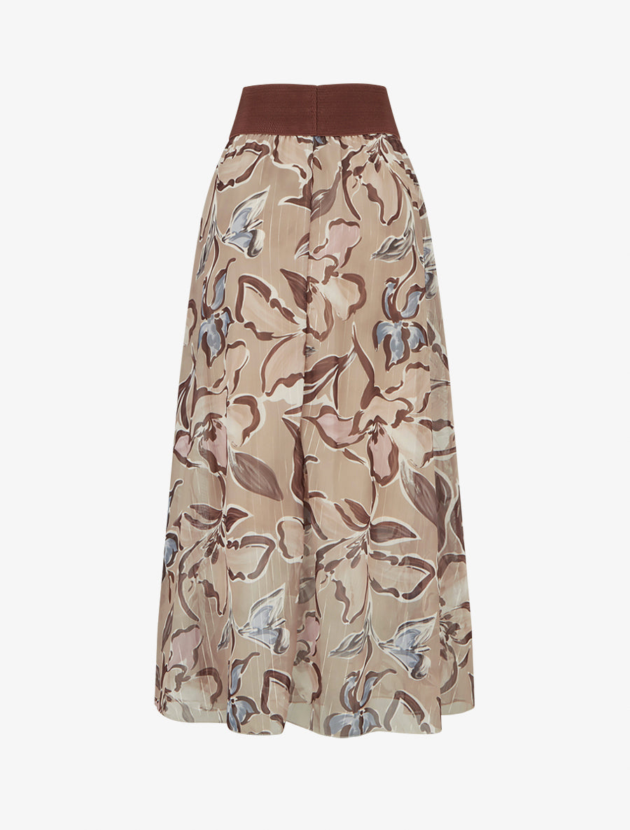 Jupe longue imprimé fleuri à rayures irisées - Beige - 2