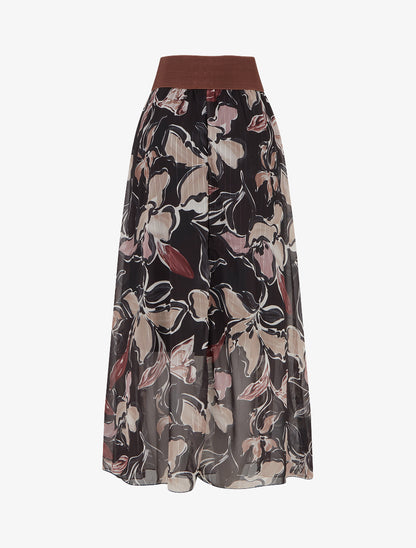 Jupe longue imprimé fleuri à rayures irisées - Noir - 2