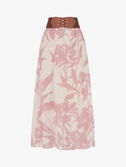 Jupe longue imprimé floral à rayures irisées - Rose - 1