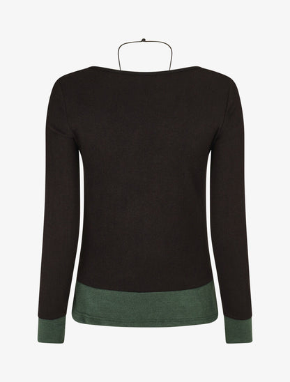 Pull fin effet superposé - Noir/vert sapin - 2