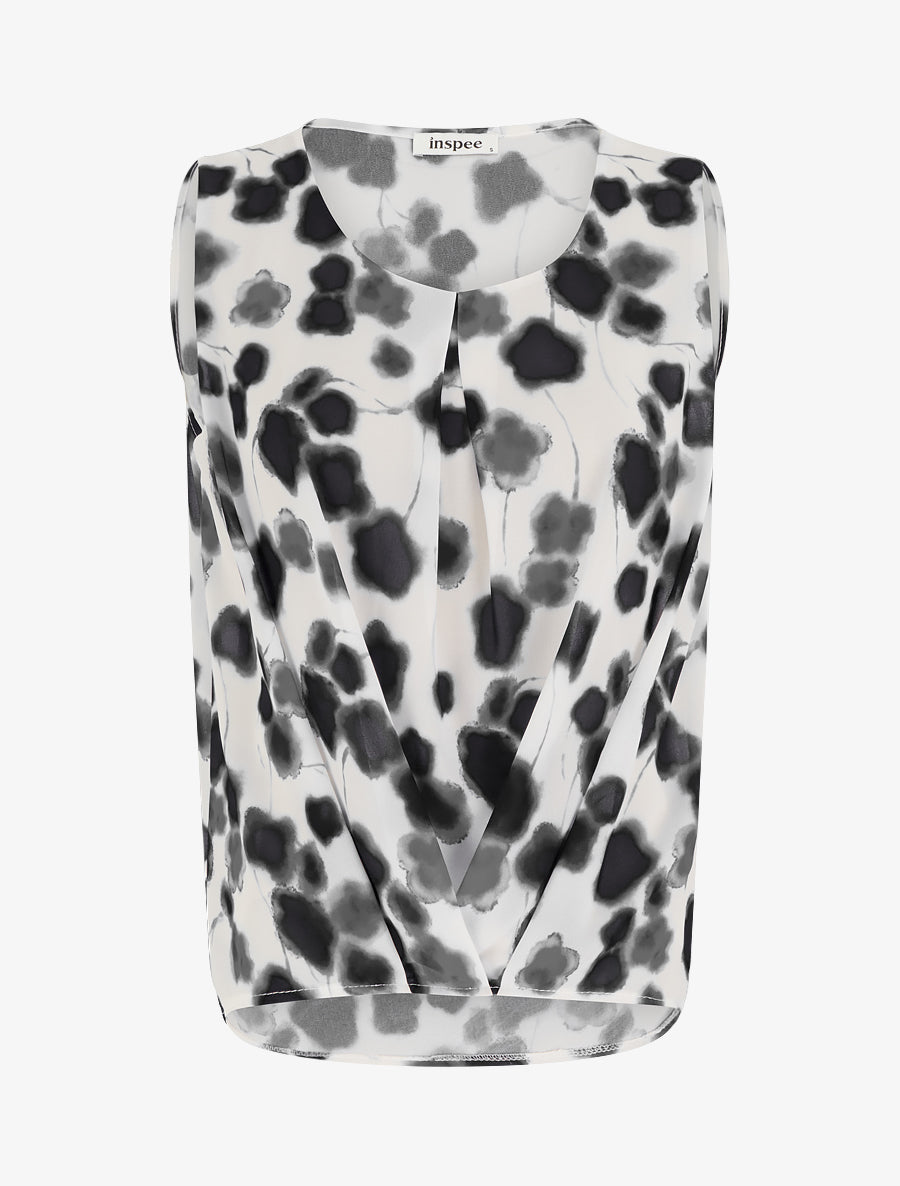 Top en voile imprimé tacheté - Noir - 1