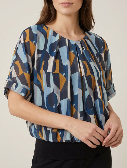 Top stampato fantasia a maniche corte - Blu