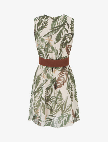 Robe imprimé feuillage à rayures irisés - Kaki - 2