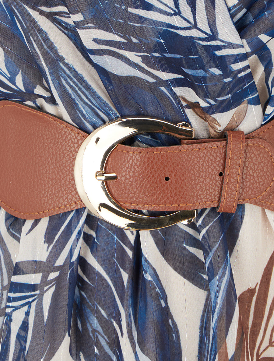 Robe imprimé feuillage à rayures irisés - Marine - 3