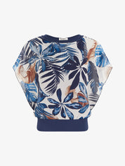 Top boule manches courtes imprimé tropical - Marine - 1