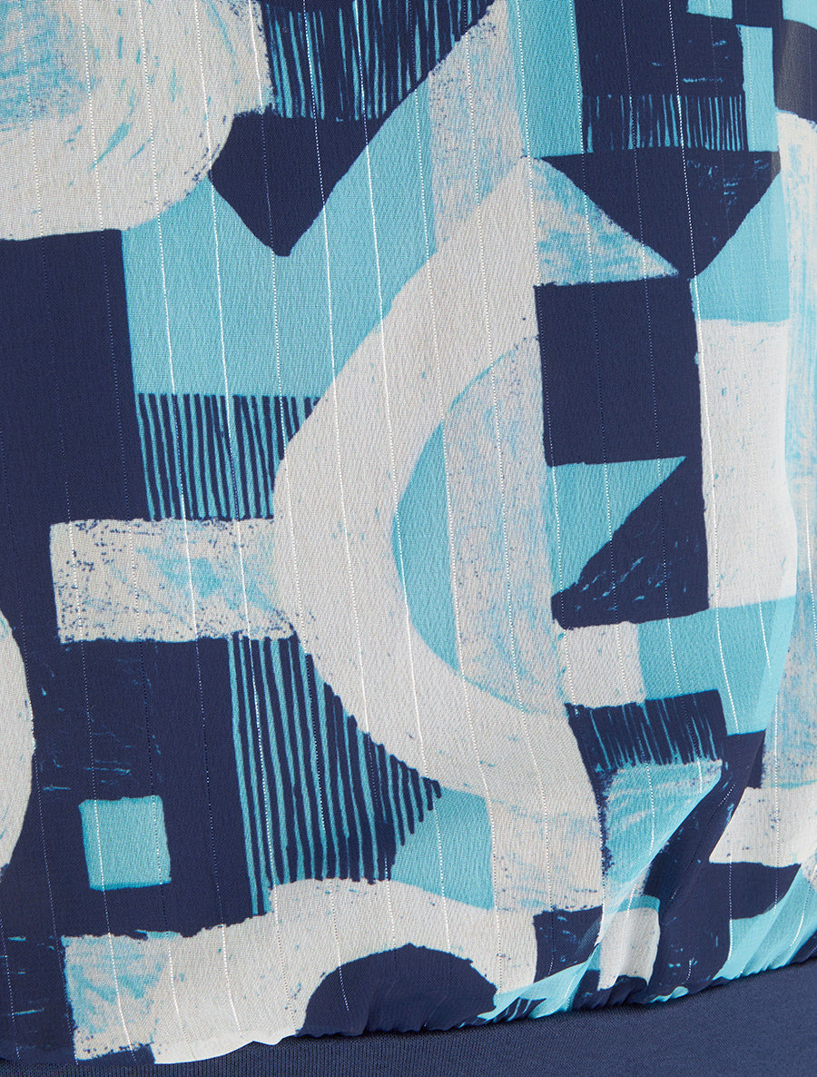 Top boule manches courtes imprimé graphique - Marine - 3