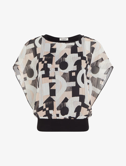 Top boule manches courtes imprimé graphique - Noir - 1