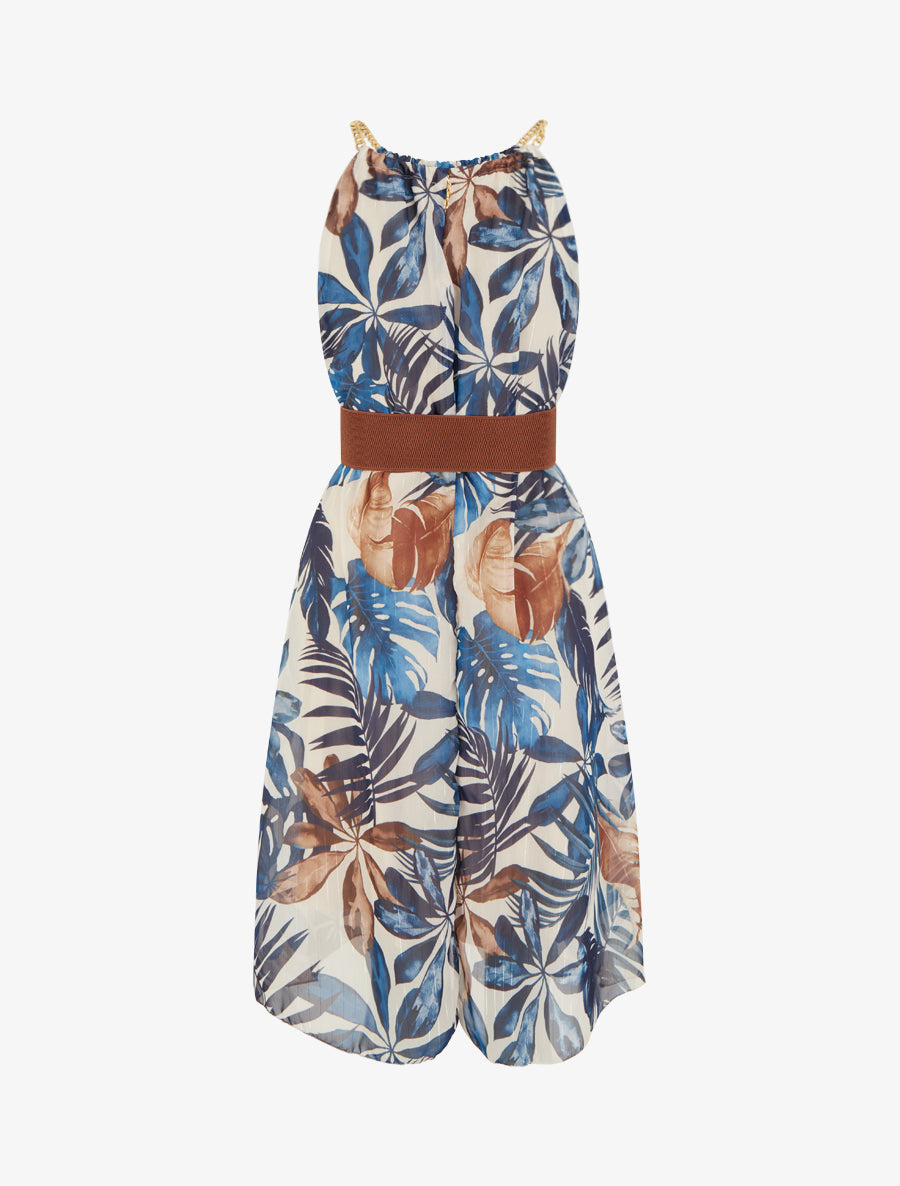 Robe à bretelles chaînes imprimé tropical - Marine - 2