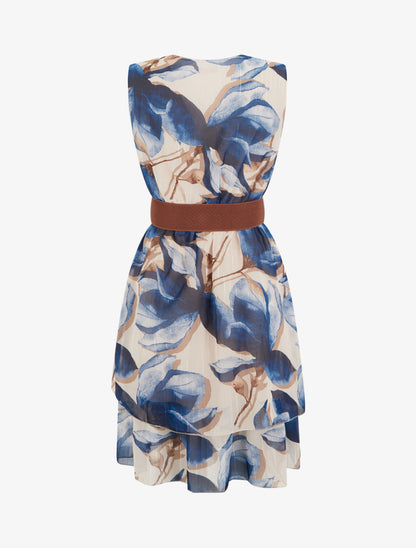 Robe patineuse sans manches imprimé grandes fleurs - Marine - 2