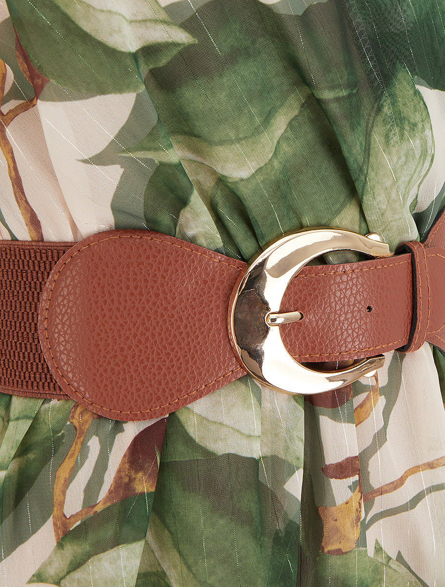 Robe patineuse sans manches imprimé grandes fleurs - Kaki - 3