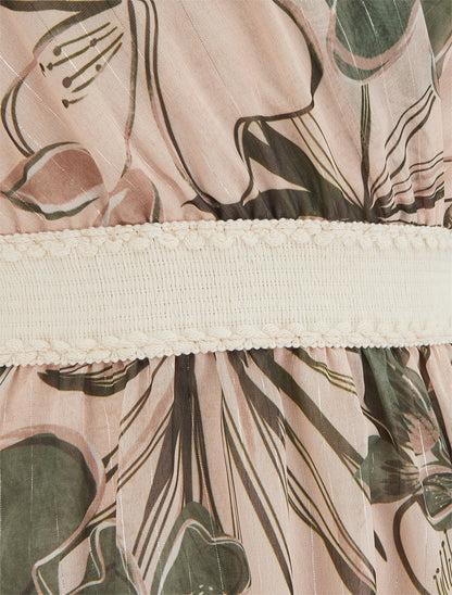 Robe patineuse sans manches imprimé fleuri - Kaki - 3