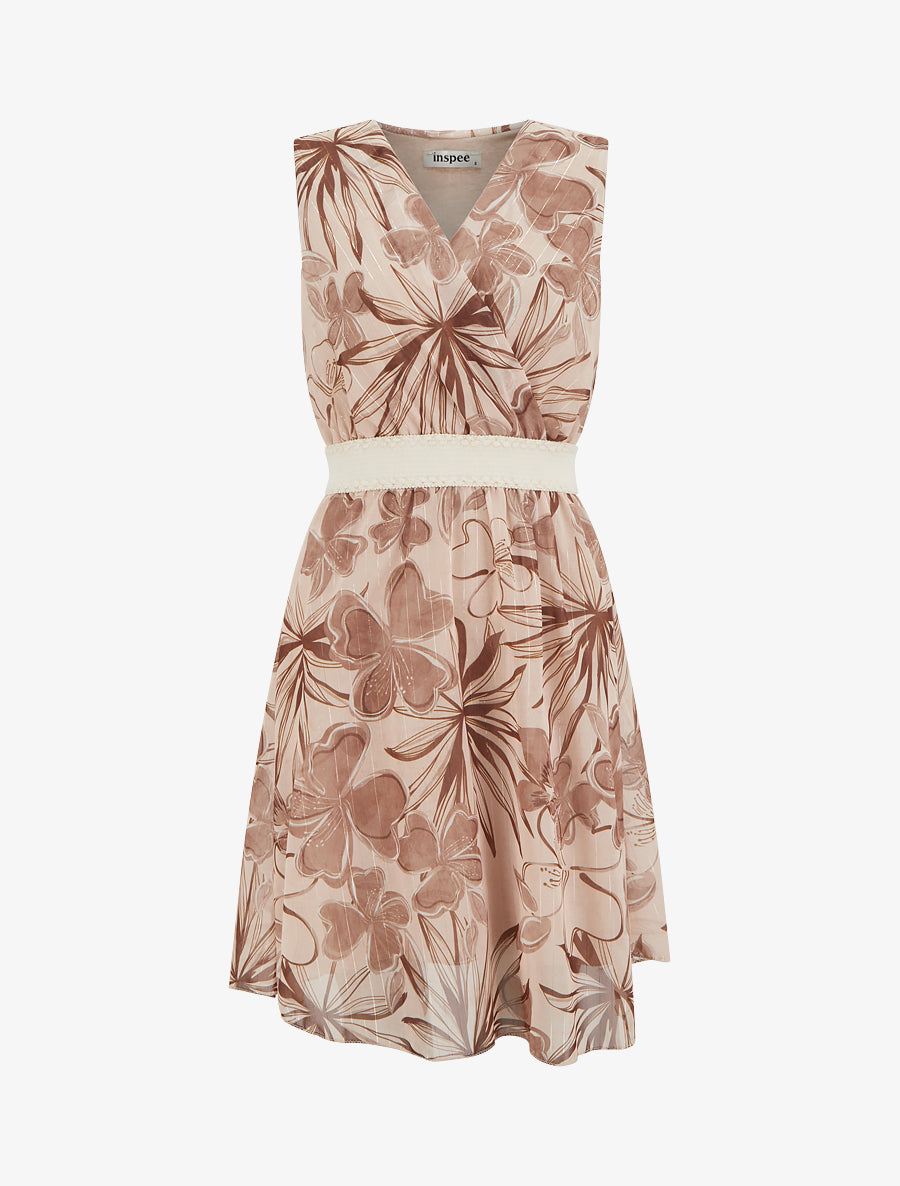 Robe patineuse sans manches imprimé fleuri - Marron - 1