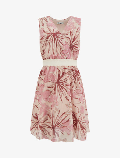 Robe patineuse sans manches imprimé fleuri - Rose - 1