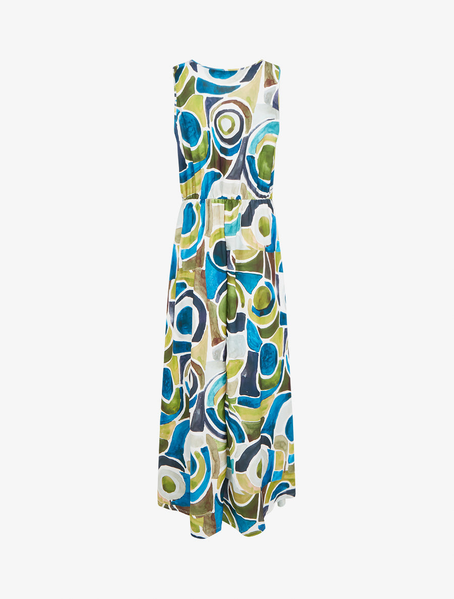 Robe imprimé abstrait à taille élastiquée - Bleu canard - 2