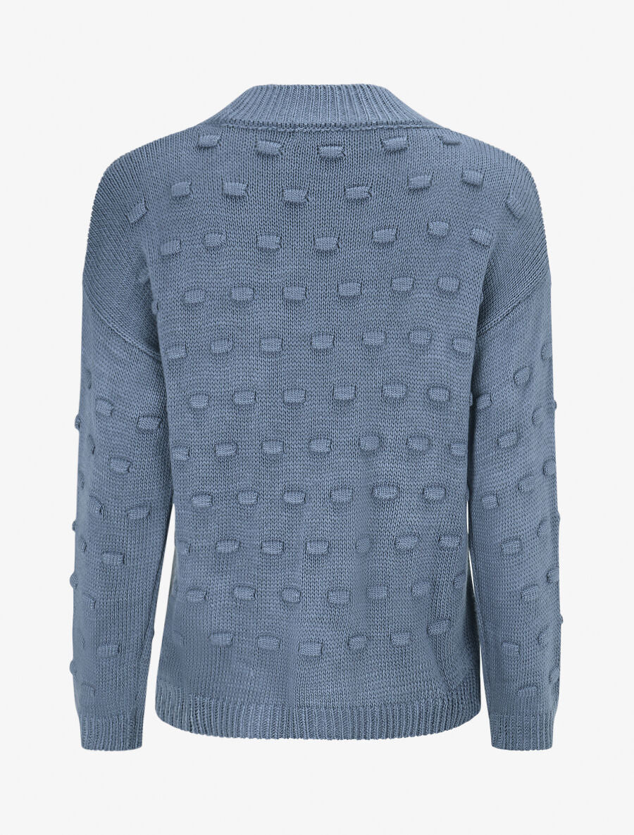 Pull en maille à rectangles en relief - Bleu charrette - 2