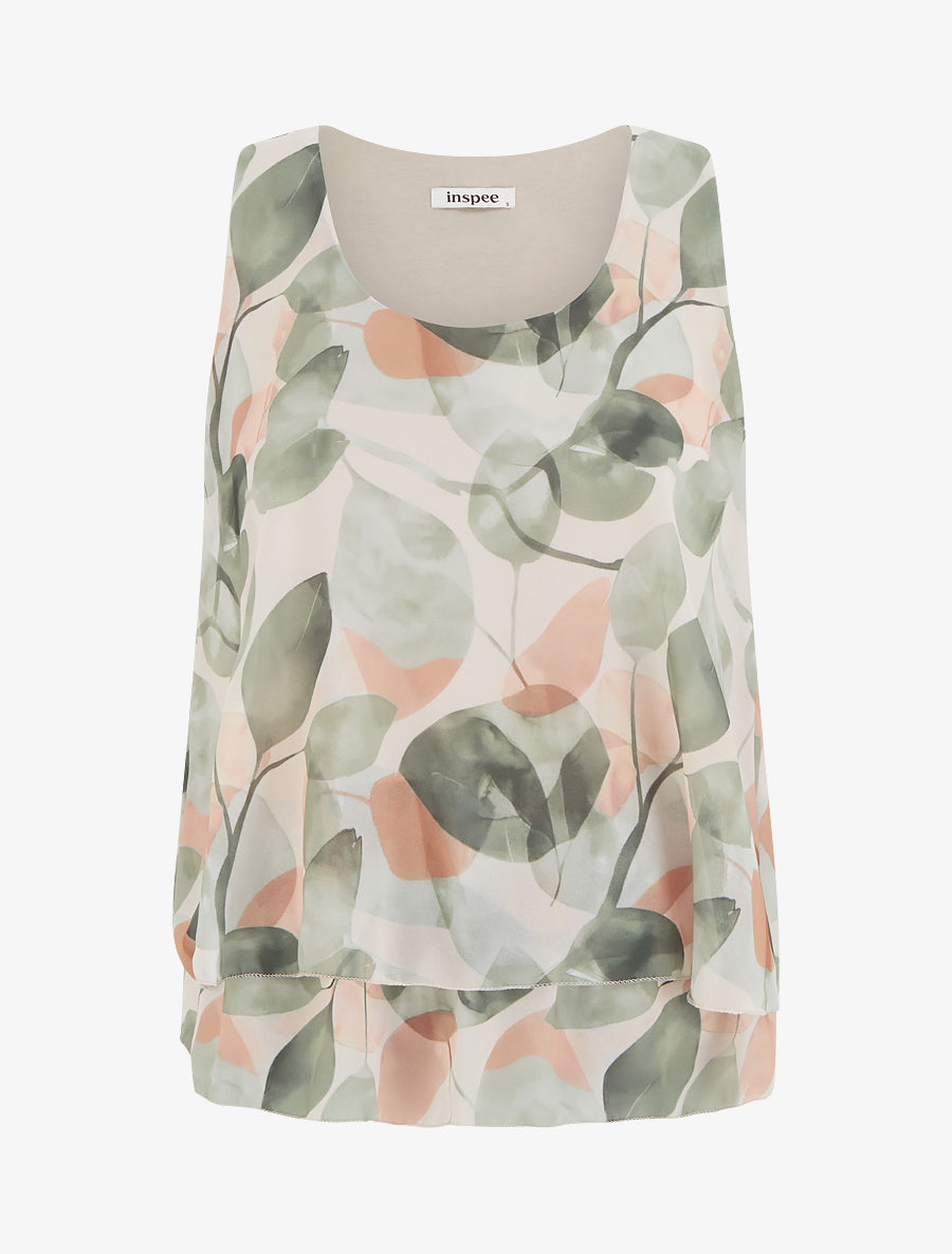 Top imprimé feuilles à bords volantés - Kaki - 1