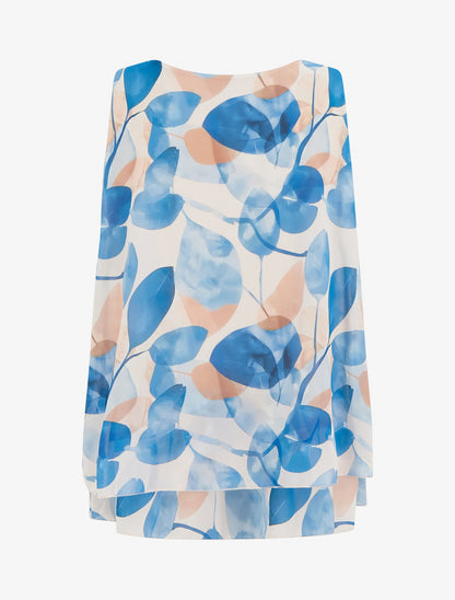 Top imprimé feuilles à bords volantés - Bleu - 2