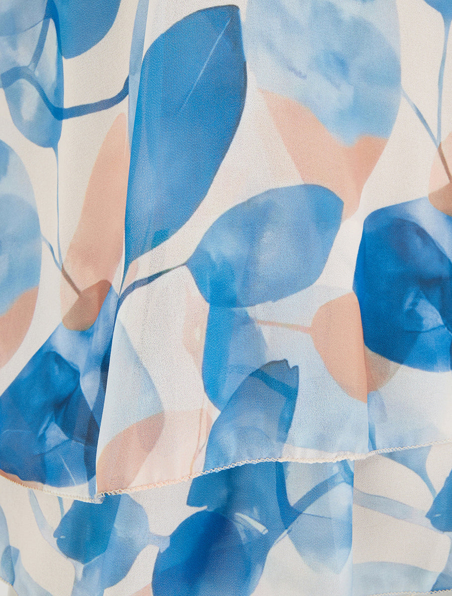 Top imprimé feuilles à bords volantés - Bleu - 3