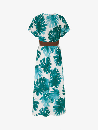 Robe longue manches courtes imprimé feuillage - Vert foncé - 2