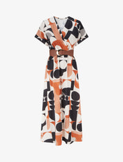 Robe longue manches courtes imprimé graphique - Noir - 1